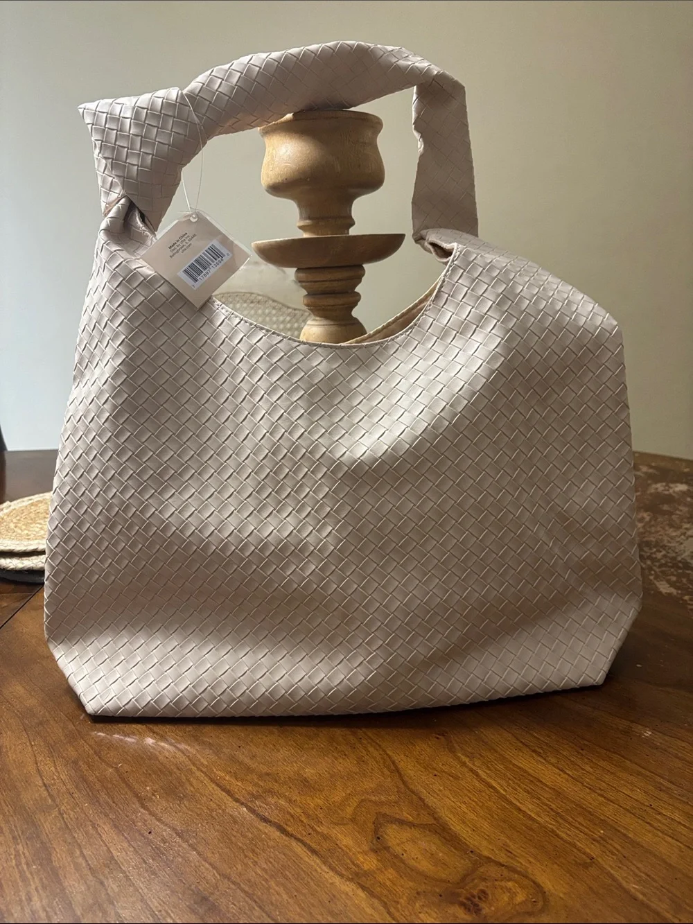 Ulta Beauty Woven Knot-Handle Shoulder Bag in Light Beige